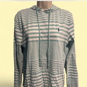 Ralph Lauren Women's Green and White Striped Hoodie